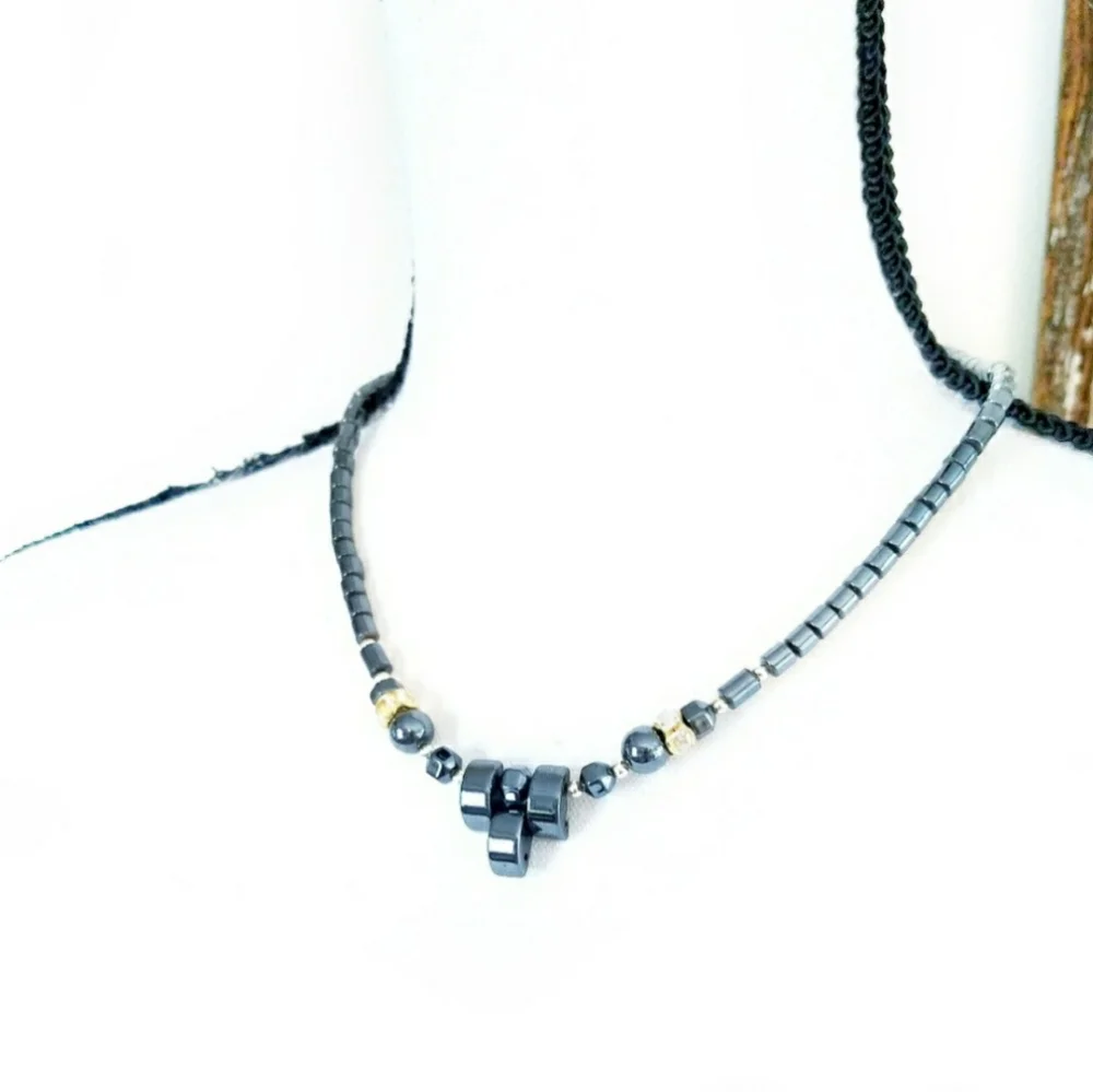 Hematite CZ Bead Statement Fashion Necklace